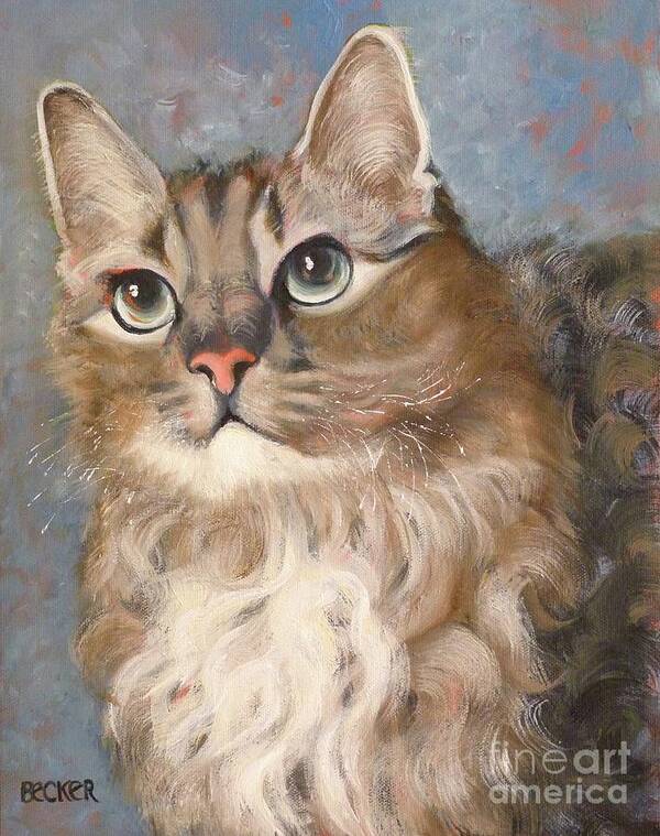 Cat Art Print featuring the painting Puff Ball by Susan A Becker