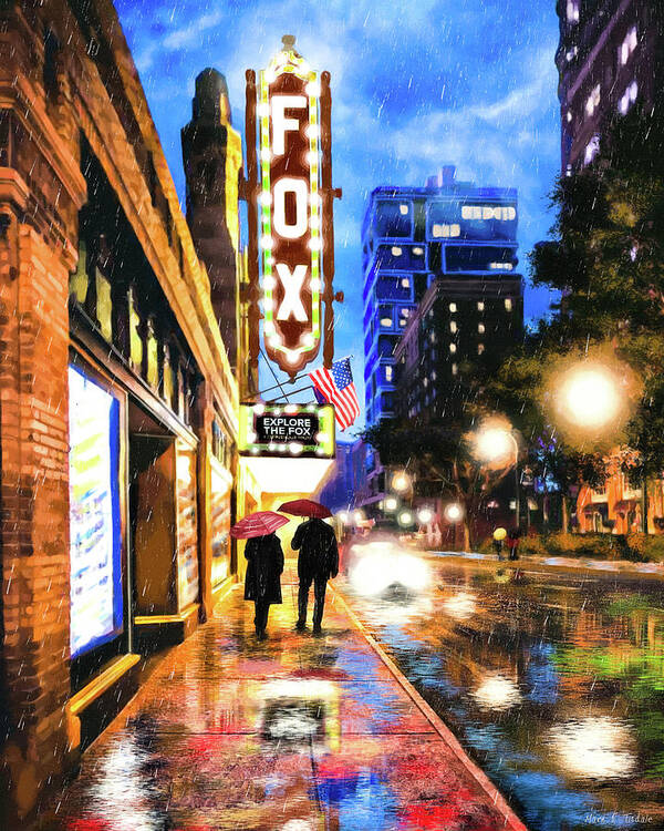 Atlanta Art Print featuring the mixed media Rain Falling on Peachtree Street - Atlanta by Mark Tisdale