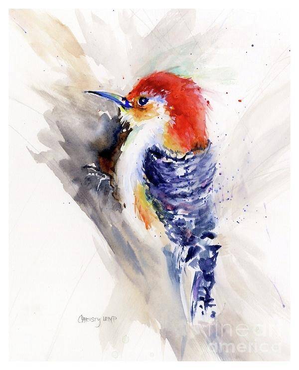 Bird Art Print featuring the painting Red-bellied Woodpecker by Christy Lemp