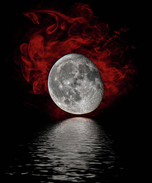  Art Print featuring the photograph Red Cloud with Moon over Water by Jeffrey Platt