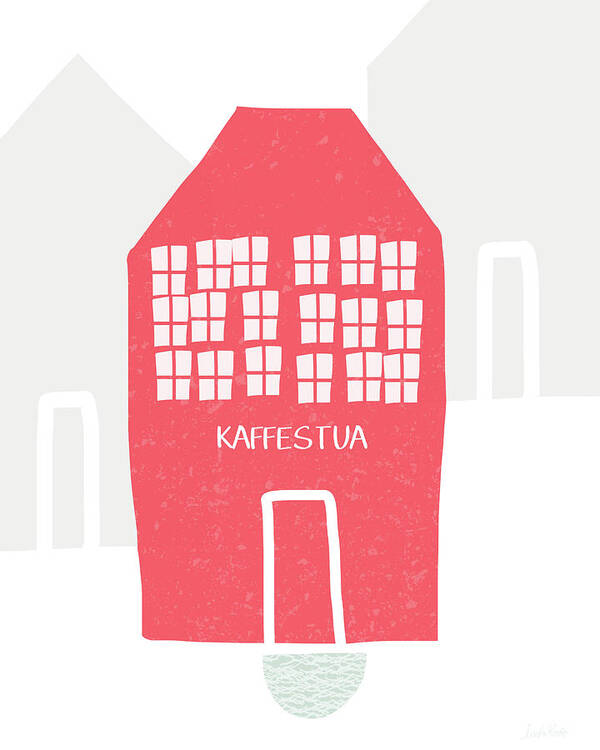 Kaffe Art Print featuring the mixed media Red Kaffestua- Art by Linda Woods by Linda Woods