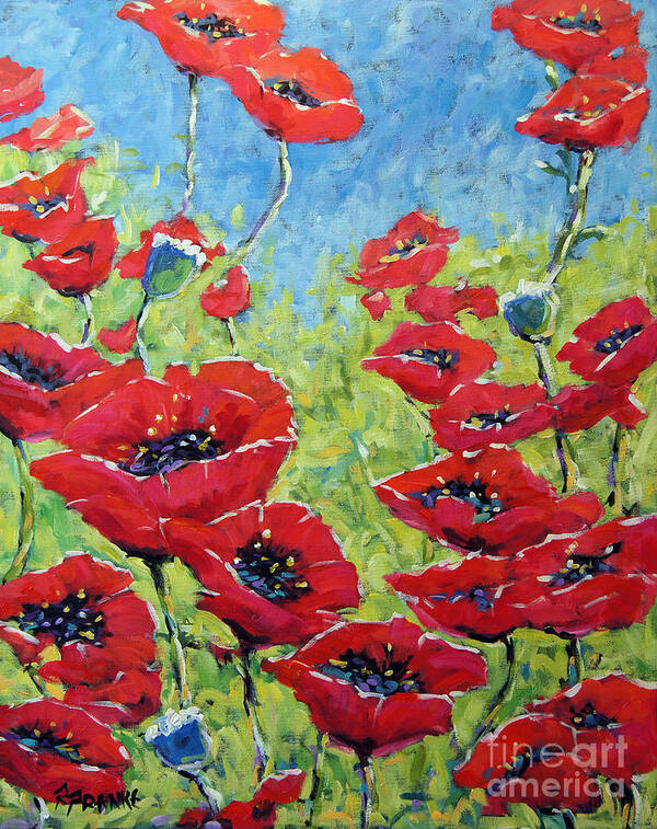Canadian Floral Scene Created By Richard T Pranke Art Print featuring the painting Red poppies by Prankearts by Richard T Pranke