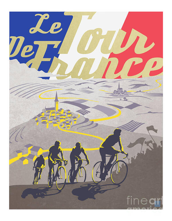 Vintage Tour De France Art Print featuring the painting Retro Tour de France by Sassan Filsoof