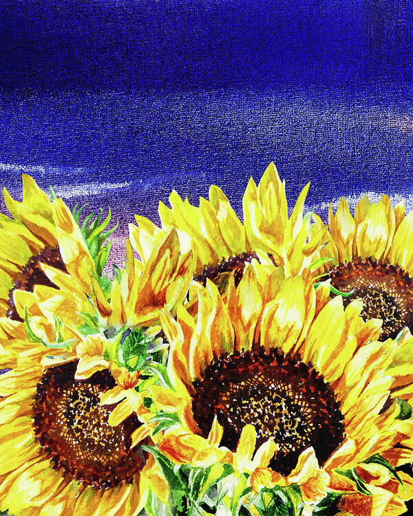 Sunflowers Art Print featuring the painting Rising Sun Sunflowers by Irina Sztukowski