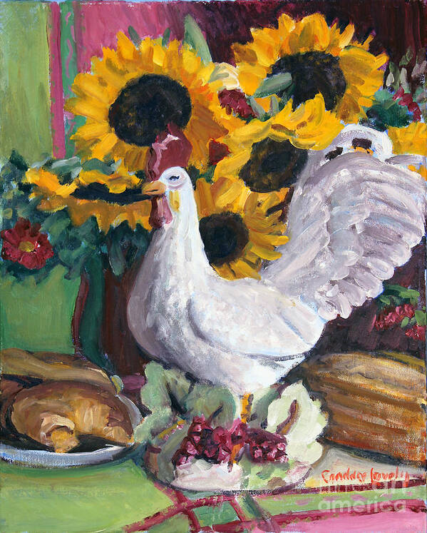 Rooster Art Print featuring the painting Rooster with Sunflowers by Candace Lovely