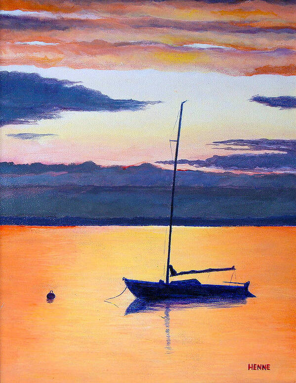 Sail Boat Art Print featuring the painting Sailboat Sunset by Robert Henne
