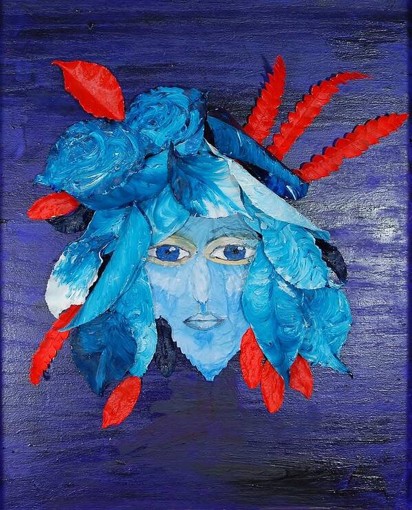 Leaves Art Print featuring the mixed media Sassy Lady Blue by Charla Van Vlack