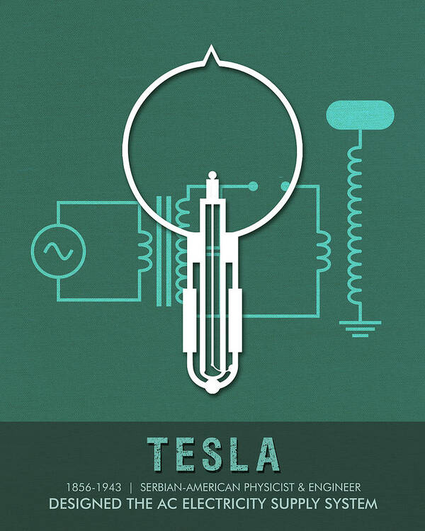 Tesla Art Print featuring the mixed media Science Posters - Nikola Tesla - Physicist, Engineer by Studio Grafiikka