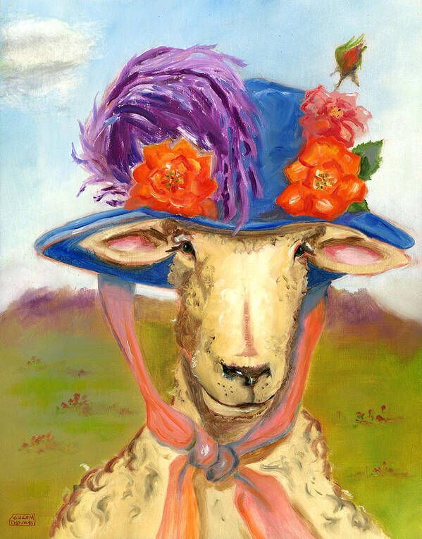 Sheep Art Print featuring the painting Sheep in Fancy Hat by Susan Thomas