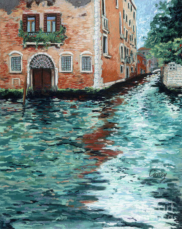 Venice Art Print featuring the pastel Shimmering Turquoise Canal by Cathy Carey
