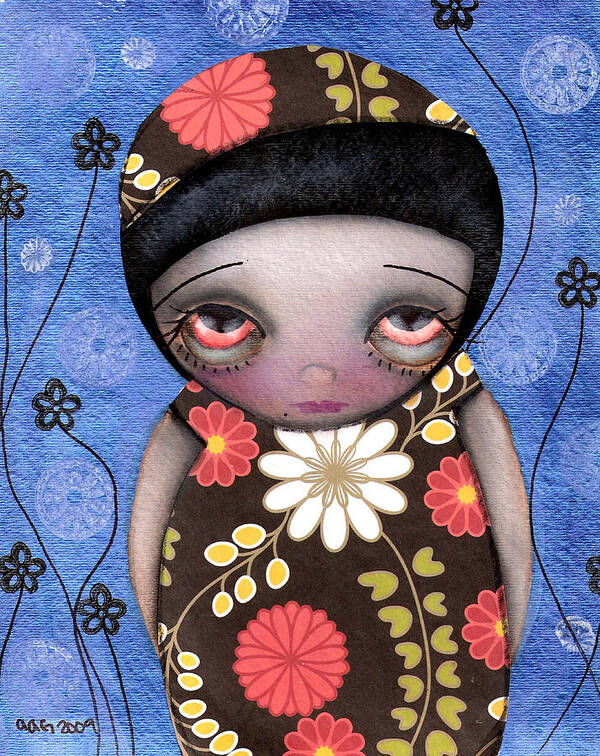 Abril Art Print featuring the painting Shy Girl by Abril Andrade