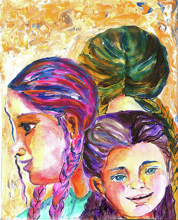 Girls Art Print featuring the painting Sikh girls by Sarabjit Singh