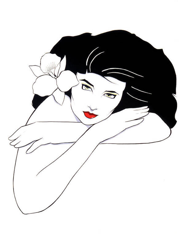 Line Art Beauty B/w Style Grace Lovely Girl Flower Art Print featuring the drawing Simple Beauty by Murry Whiteman