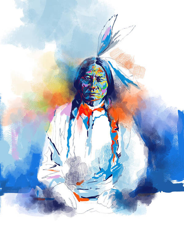 Native Art Print featuring the painting Sitting Bull Watercolor by Bekim M