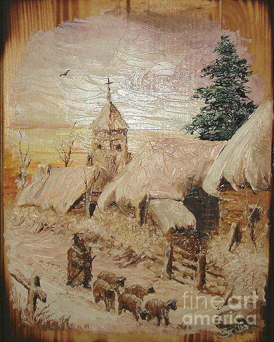 Sheep Art Print featuring the painting Small breeder of sheep by Sorin Apostolescu