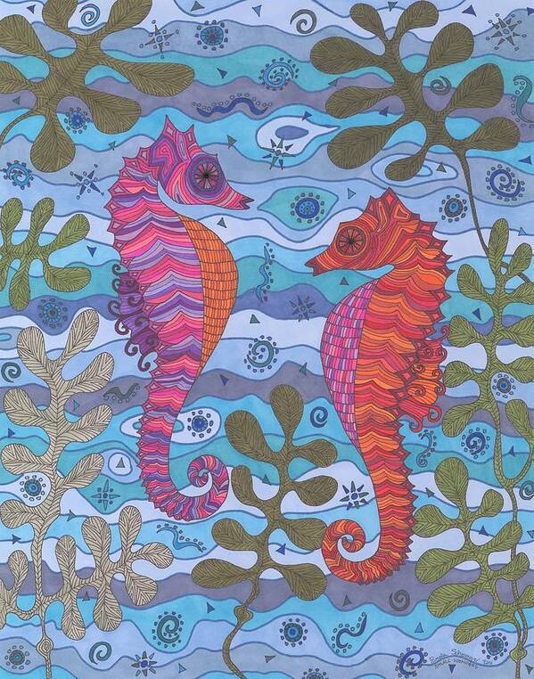 Sea Horses Art Print featuring the drawing Small Wonders by Pamela Schiermeyer