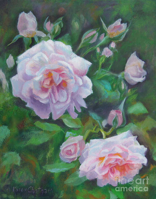 Soft Pink Rose Painting Art Print featuring the painting Summer Love by Karen Kennedy Chatham