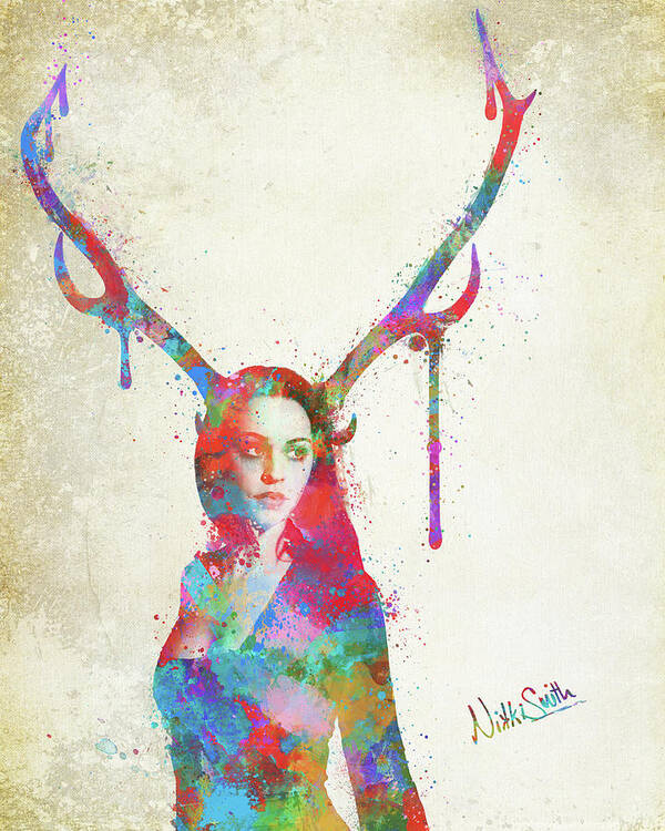 Artemis Art Print featuring the digital art Song of Elen of the Ways Antlered Goddess by Nikki Marie Smith