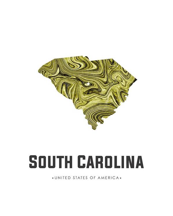 South Carolina Art Print featuring the mixed media South Carolina Map Art Abstract in Olive by Studio Grafiikka