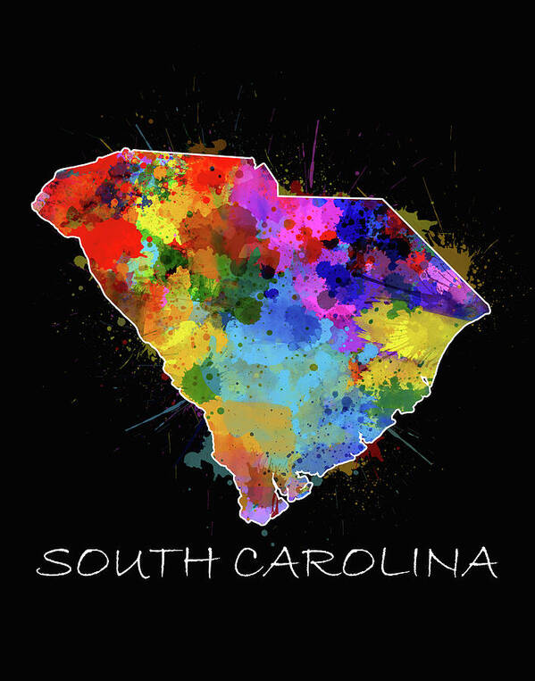 South Carolina Art Print featuring the digital art South Carolina Map Color Splatter 2 by Bekim M