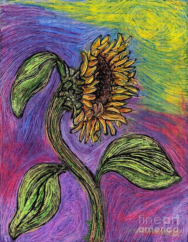 Sunflower Art Print featuring the pastel Spanish Sunflower by Sarah Loft