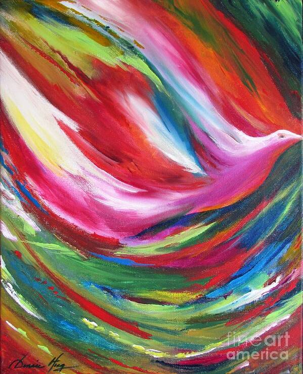 Spirit; Bird; Flight; Multicolored; Wings; Fly; Soar; Art Print featuring the painting Spirit Takes Flight by Denise Hoag