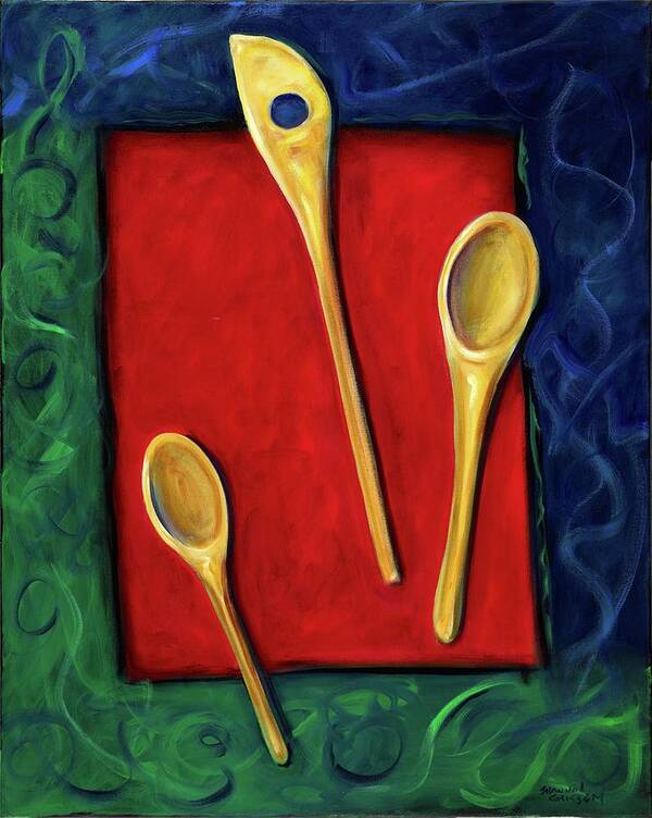 Wooden Spoons Art Print featuring the painting Spoons by Shannon Grissom
