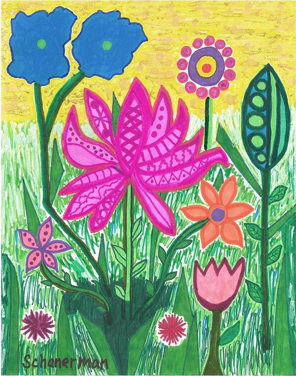 Original Drawing/painting Art Print featuring the drawing Springtime Welcome by Susan Schanerman