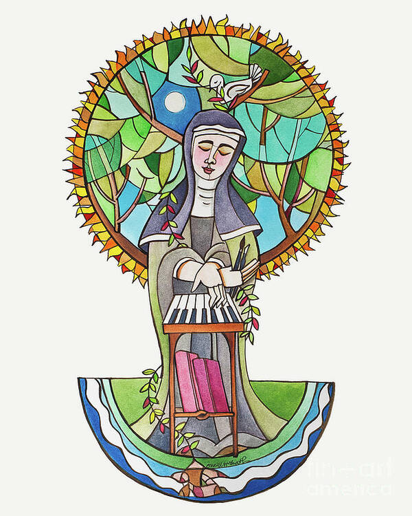 St. Hildegard Of Bingen Art Print featuring the painting St. Hildegard of Bingen - MMHLD by Br Mickey McGrath OSFS