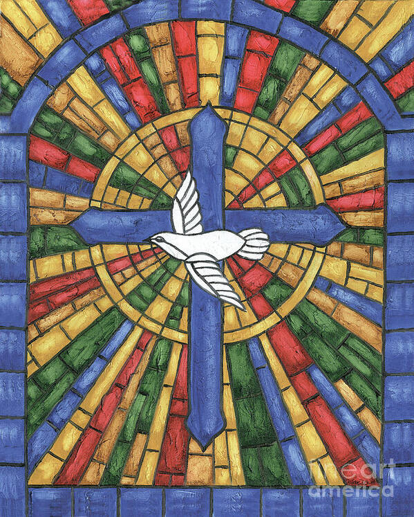 Dove Art Print featuring the painting Stained Glass Cross by Debbie DeWitt