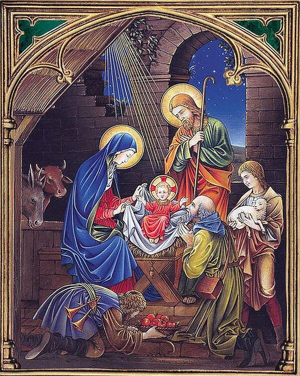 Nativity Art Print featuring the painting Stained Glass Nativity by Artist Unknown