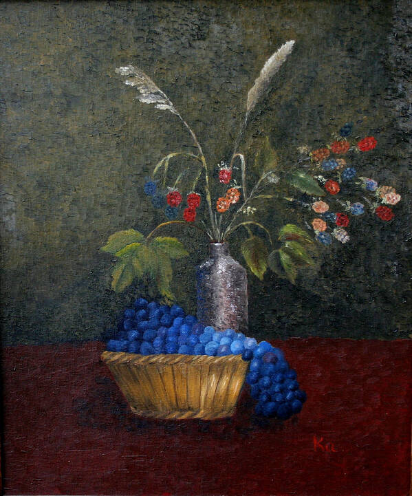 Fruit Art Print featuring the painting Still Life with Blue Fruit by Karin Eisermann