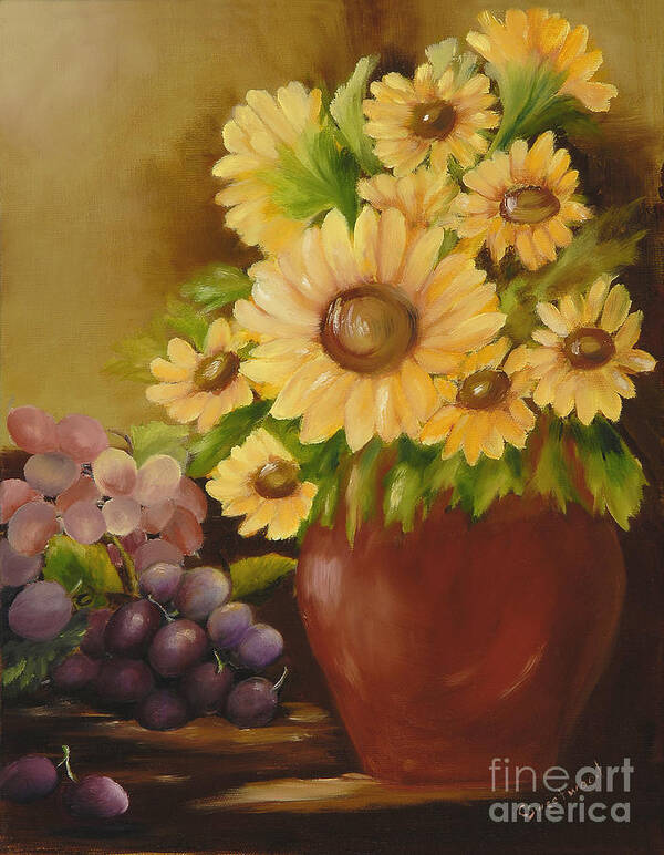 Sunflowers Art Print featuring the painting Sunflowers and Grapes by Carol Sweetwood