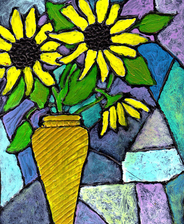 Flowers Art Print featuring the painting Sunflowers in a Vase by Wayne Potrafka