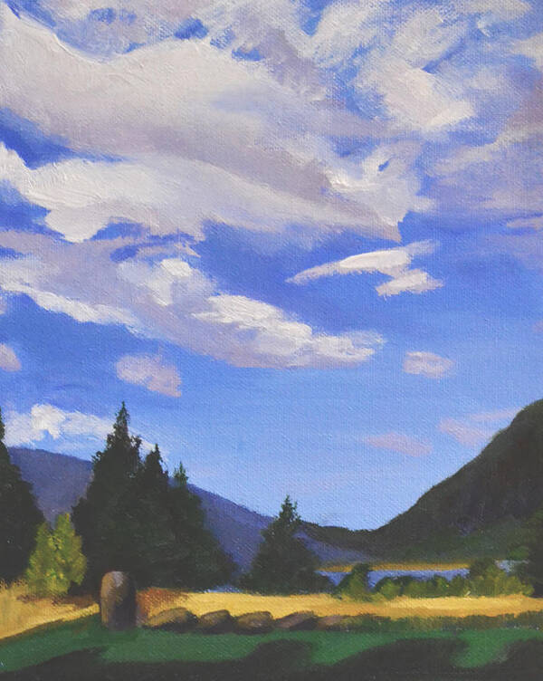 Clouds Art Print featuring the painting Sunlit Clouds by Mary Chant