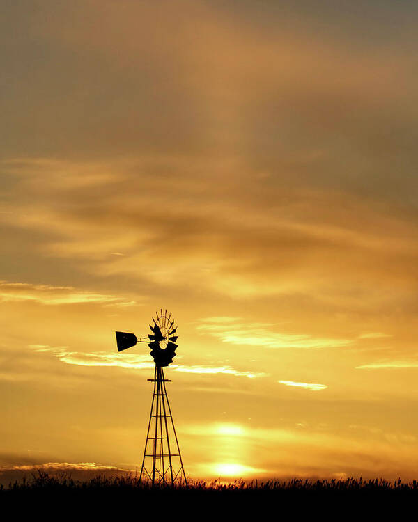 Kansas Art Print featuring the photograph Sunset and Windmill 12 by Rob Graham