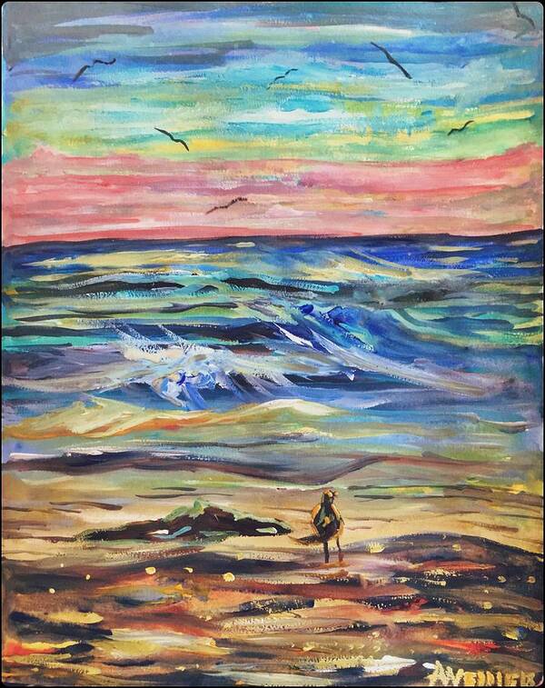 Sunset Art Print featuring the painting Sunset Corpus Christi Beach by Angela Weddle