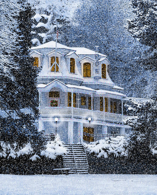Susanville Art Print featuring the mixed media Susanville Elks Lodge at Christmas by The Couso Collection