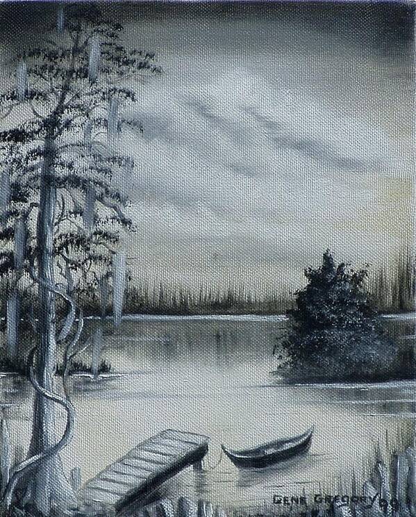 Black And White Painting Art Print featuring the painting Swamp boat by Gene Gregory