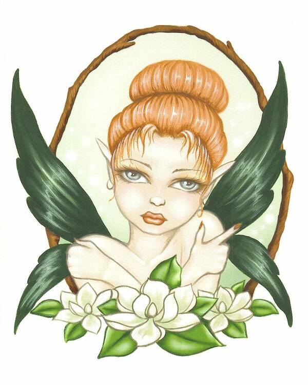 Magnolia Art Print featuring the painting Sweet Magnolia Fae by Elaina Wagner