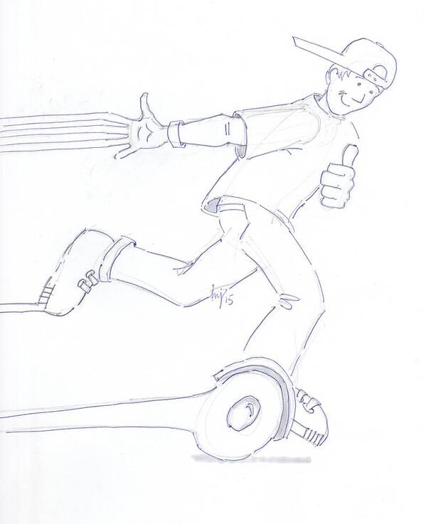 Swegway Art Print featuring the drawing Swegway Hoverboard Fun Cartoon by Mike Jory