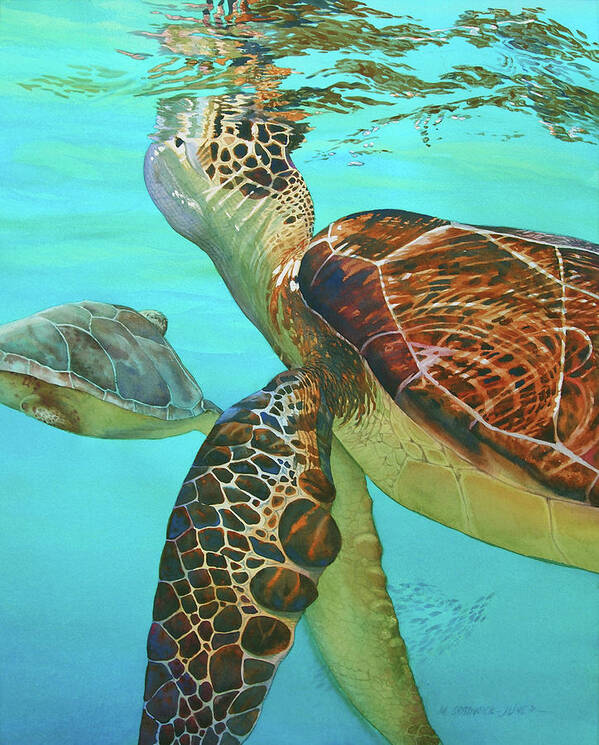 Sea Turtles Art Print featuring the painting Taking a Breather by Marguerite Chadwick-Juner