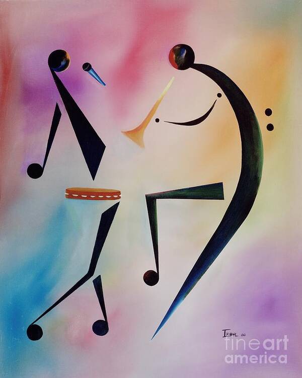 Trumpet Art Print featuring the painting Tambourine Jam by Ikahl Beckford