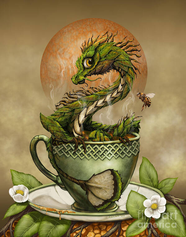 Tea Art Print featuring the digital art Tea Dragon by Stanley Morrison