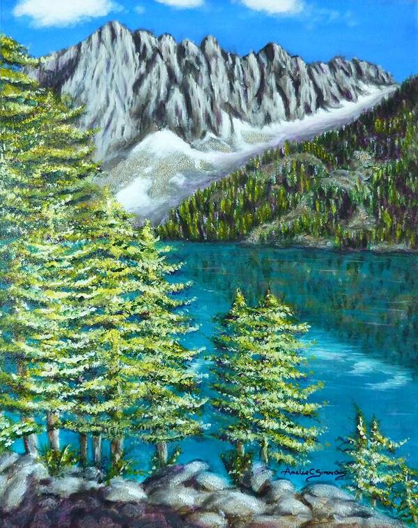 Temple Crag In Big Pines Lake Art Print featuring the painting Temple Crag by Amelie Simmons