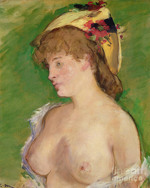 Breasts Art Print featuring the painting The Blonde with Bare Breasts, 1878 by Manet by Edouard Manet