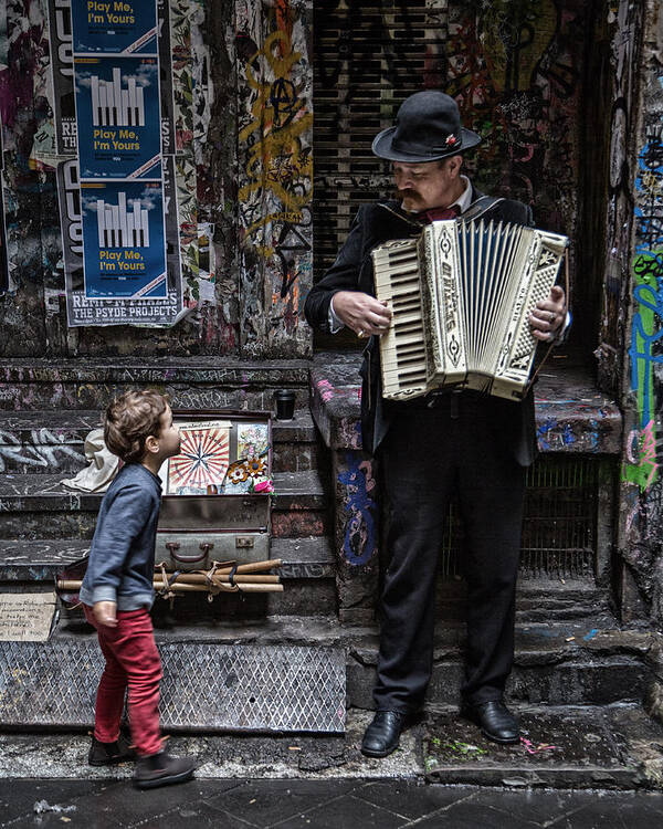 Busker Art Print featuring the photograph The Busker And The Boy by Vince Russell