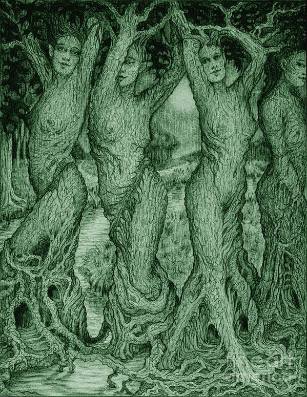 Mythology Art Print featuring the drawing The Dryads by Debra Hitchcock