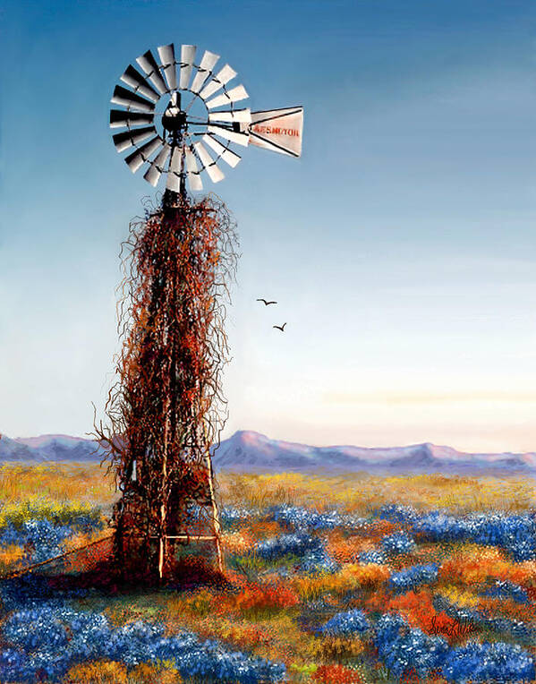 Windmill Art Print featuring the painting The Lonely Windmill by Sena Wilson