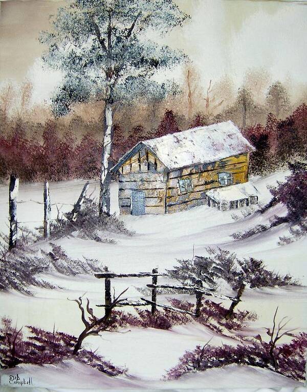 Barn Art Print featuring the painting The Old Barn in Winter by Debra Campbell